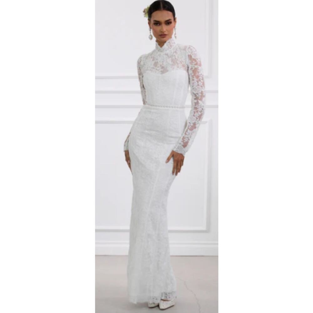 V.Chapman White Jules Turtleneck Lace Bride Wedding Maxi Dress NWT 12 Read Desc.
